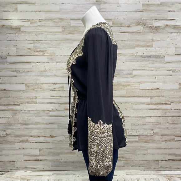 Free People Wildest Moments Tunic Top Womens Size XS Black Olive Lace Up Tassel - Picture 8 of 15